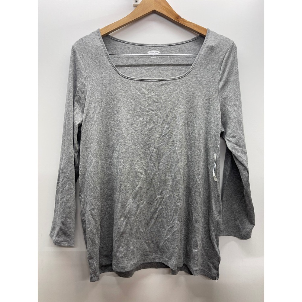 Old Navy Womens XL Gray Square Neck Long Sleeve T-Shirt Heathered Jersey Top NWT